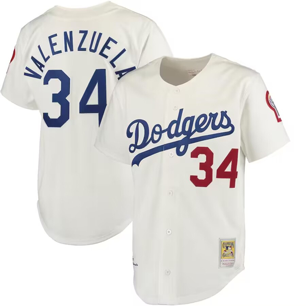 Men's Los Angeles Dodgers #34 Fernando Valenzuela White Mitchell & Ness Stitched Baseball Jersey